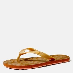 COACH. ZAK flip flip sandals | Gold Signature Logo Zak Rubber Slip On Thong